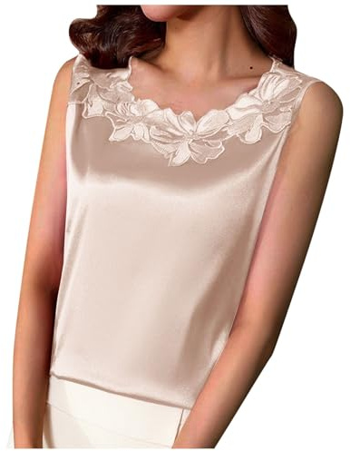 Damen Träger Tank Top dünn mit Spitze Stretch Leicht Damen Satin Cami Tank Top Seidentop Shirt Ärmellose V-Ausschnitt Blusen Spaghetti Oberteile Tanktops Silk Cami Ärmellose Sommer