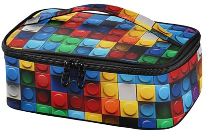 OWFKAY Contenitore per il pranzo per uomini e donne, piccolo contenitore termico per il pranzo con manico, portatile, per lavoro, scuola, picnic all'aperto, motivo colorato Lego Block