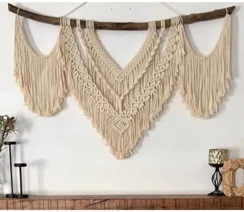 WABMJGW Makramee-Wandbehang, große Wanddekoration, Boho-Wandteppich zum Aufhängen, handgefertigt, gewebtes Baumwollseil, böhmische Wandkunst, Dekor für Schlafzimmer, Garten, Büro,E 100x85cm