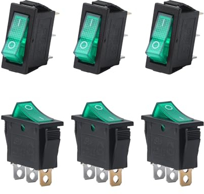 APIELE Lot de 6 interrupteurs à bascule lumineux KCD3-101N avec 250 V - Interrupteur rocker unipolaire - 2 positions