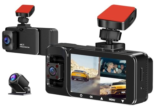 3 Channel 4K Car Dash Cam Front and Rear Inside, 5G WiFi APP Control Car DVR, Built in GPS Night Vision, 3 IPS Screen, G-Sensor, Loop Recording Video Recorder