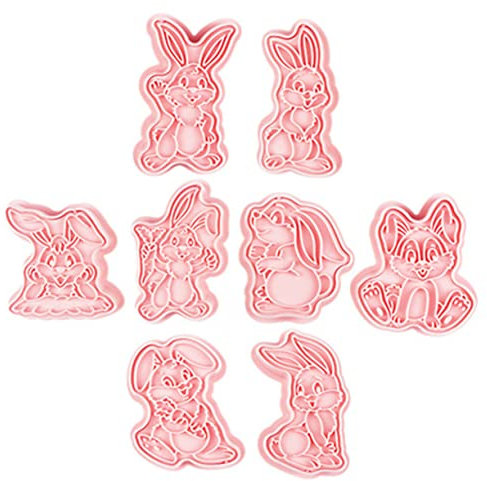 SOLUSTRE 3D Rabbit Cookie Molds 8pcs Press Type Baking Stamps Reusable Biscuit Baking Tools for Home Easter and