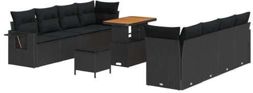 vidaXL Trädgårdsoffset med kudde 11 pcs Svart Poly rattan, Trädgård och Terrass, Modern Uteplats, Hållbar Rattansoffa, Flexibla Moduler, Väderbeständiga Möbler