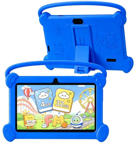 ICONLINK Kids Tablet 7 Inch for Kids 3-9, 32GB ROM, 4GB RAM, Android 12, Toddler Tablet with Shockproof Case, Parent Controls, Dual Camera, WiFi, FM, GPS, Blue