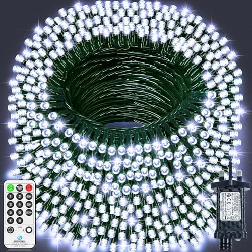 LYNNON 80M 1600 LED Christmas Lights Outdoor Fairy Lights Plug in Green Wire String Lights with Remote 8 Modes Timer Waterproof for Outside Tree Yard Patio Garden Decorations -Cool White