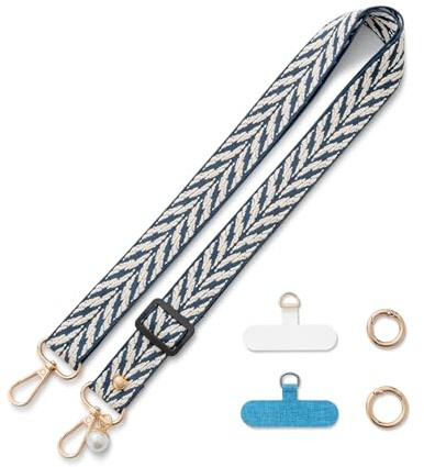 CHUQING Cordon Téléphone Portable Tour de Cou, Lanière Réglable Bleu roi | Lanière Réglable avec Motif Feuilles pour Cou, Épaule et Poignet