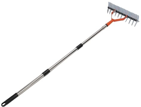 Hiraith 3-Section Detachable Thatch Rake - Stainless Steel Lawn Dethatcher with 12.8 Wide Head & Curved Tines, Ergonomic Handle for Dead Grass Removal & Soil Aeration