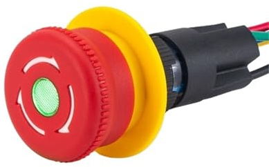 Interruptor de parada de emergencia giratorio iluminado en rojo de 16 mm, cableado con luz, 1 NO 1 NC, perilla giratoria de plástico.(3-6V Green)