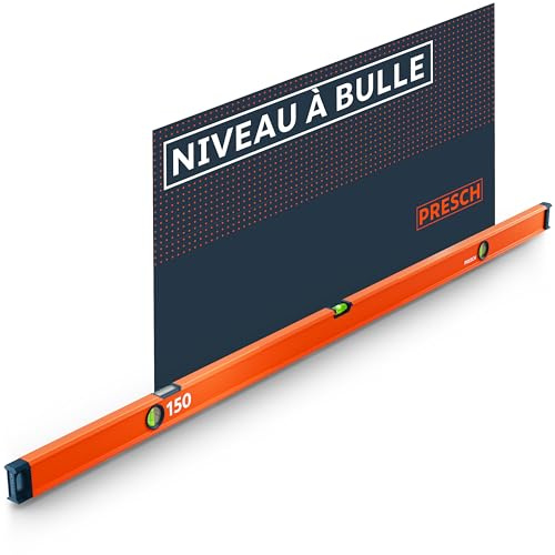 Presch Wasserwaage 150cm - Bruchfeste Weitwinkellibelle inkl. 2% Gefälle-Anzeige - Vertical-View-Funktion dank Sichtfenster - Innovative Anti-Rutsch‑Endkappen & präzisionsgefräste Messfläche