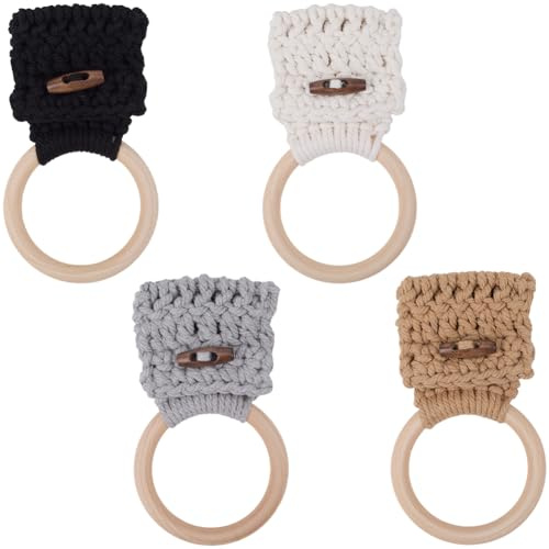 CREATCABIN 4 st 4 färger virkad diskhanddukshållare kök bomull handdukshängare boho handgjord makramé hängande ställning ring stickad hamparep för skåp ugn spis dörr badrum inflyttningsfest 14 cm
