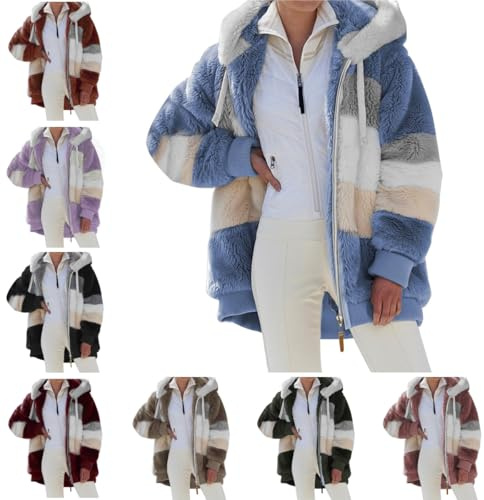 Generisch Teddy Jacke Damen, Teddy Fleecejacke Damen - Winterjacke Plüsch Gefüttert Teddyjacke Reißverschluss Flauschig Jacke Fleece Plüschjacke Pullover Große Größen Hoodie Teddyfleece Jacken