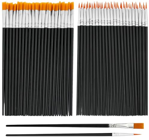 100 PCS Paint Brush Set for Art, Flat and Round Pointed Small Paint Brushes Black Art Brushes, Paintbrushes Suitable for Watercolor Painting Oil Painting Model Nail