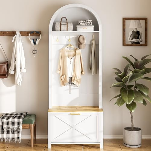 HAUSPROFI Garderobe Set, Flur Garderoben Komplettprogramme mit Schuhschrank Sitzbank, Wandgarderobe mit Ablage, Schlafzimmer Garderobenset, Flurmöbel Garderobe Set (Weiß, 195x75x35cm)