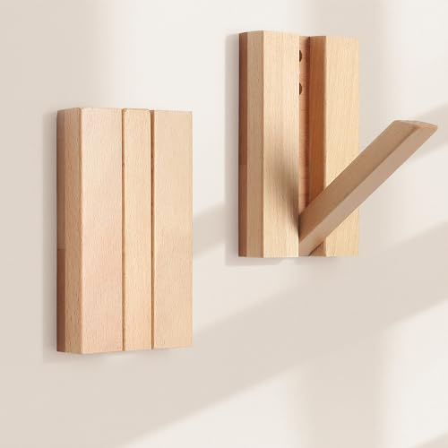 KYIAANY Wall Hooks for Small Space: Foldable Wooden Natural Coat Hooks 2Pack for Limited Spaces Side Walls Closet Corner - Modern Minimalist Decor Hanger for Hanging Towels Backpack Bags Coats