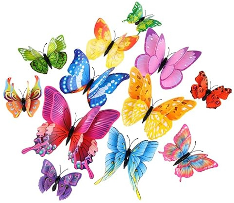 12 adesivi da parete a forma di farfalla 3D, multicolore, per soggiorno, camera da letto, frigorifero