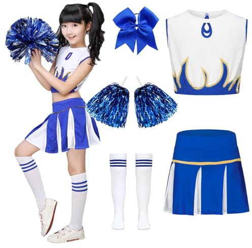 XFOZDM Cheerleader KostüM Kinder MäDchen Karneval KostüM Mit Haarspangen Pompoms Und Socken Uniform MäDchen FüR Karneval Halloween Cosplay Outfit