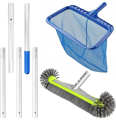 DTLLCZP Kit de Nettoyage pour Piscine avec Brosse Ronde, Manche en Aluminium de 169 cm et Filet de Piscine, Ensemble Professionnel pour Nettoyage Efficace