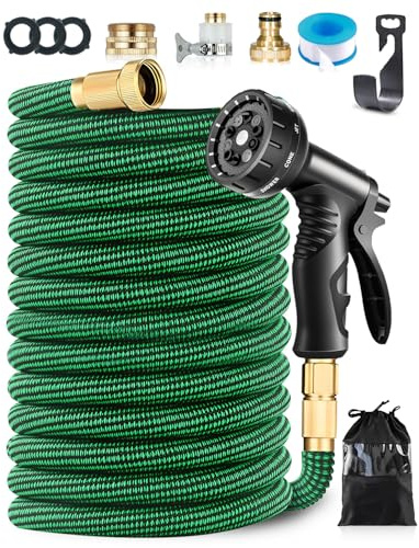 150FT Expandable Garden Hose Pipe, Flexible 45M Hose with 10 Spray Modes and 3/4&1/2 Metal Connectors, 4-Layer Latex Core, No-Leak Design, Suitable for Car Washing and Gardening, Green