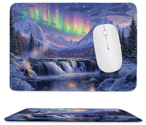 Mouse Pad Snowy Scenery Aurora, Small Mouse Mat 29 x 24 cm with Non-Slip Rubber Base, Waterproof Mousepad, Gaming Mousemat for Women Men Laptops Keyboard Tray Home Traveling Office Accessories d-909