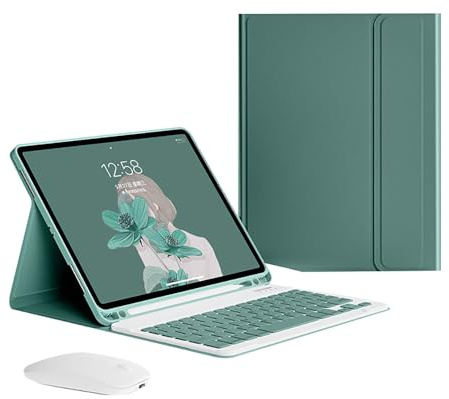 Bueuwe Funda Teclado para iPad de 9,7 Pulgadas (6.ª/5.ª generación), Air, Air 2, Pro de 9,7 Pulgadas, Ratón y Teclado Bluetooth inalámbrico magnético Desmontable,Midnight Green