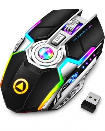 ONYXX Electronics Wireless Gaming Mouse Rechargeable RGB Backlit – Ergonomic Silent 7 Button Gaming Mouse with Adjustable 800-1600 DPI, USB Receiver, for PC Laptop Computer Gamer