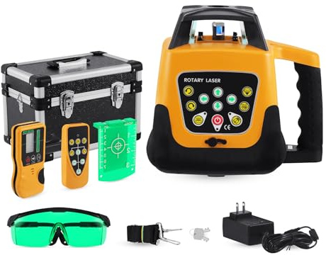 H-YEEU Rotary Laser Level Kit, 360 Degree Automatic Self Leveling Green Beam Horizontal Vertical Laser Transit, 500m Working Range for Construction, Building, Surveying