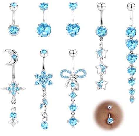 Milacolato Lot de 8 Piercing Nombril – 3 Tiges Courtes + 5 Piercing Nombril