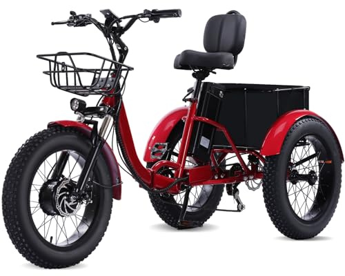 KAKIGO Elektro Dreirad für Erwachsene,Faltbares E Bike Dreirad mit 48V 15Ah Akku, 25km/h, 50–90km Reichweite, 50x10cm Fat Reifen,Elektro Dreirad für Senioren