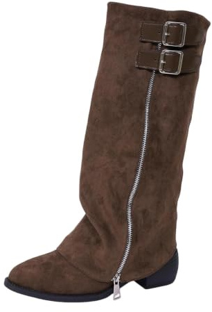 Bottes Gros Mollet Femme Santiag Femme à Talon Bas En Daim Tendance à Bout Pointu - Coupe Large - Bottes De Cowboy Pour Femmes - Style DéContracté Et Confortable - Grande Taille - Confortables