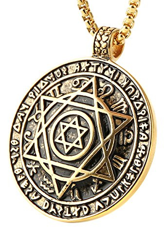 HZMAN Talisman Sceau de Salomon Pendentif étoile à six branches 12 constellations Collier en acier inoxydable Bijoux Cadeau, 4.25 cm x 4.25 cm, Acier inoxydable, Pas de pierre précieuse