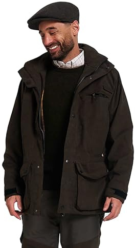 JACK PYKE Ashcombe Waterproof Jacket for Men – Breathable Field Coat with Zipped Pockets, Removable Hood & Adjustable Fit – Ideal for Shooting, Hunting & Hiking – Green, waterproof jacket mens,Large