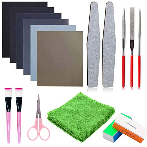 Woohome 17 Stück Silikonform Gießform Resin Form Schmuck Werkzeug Harzpolierset, Sandpapiere, Polierblöcke, Poliertuch, Schere, Bürsten für Schmuckzubehör, Polier Epoxidharz