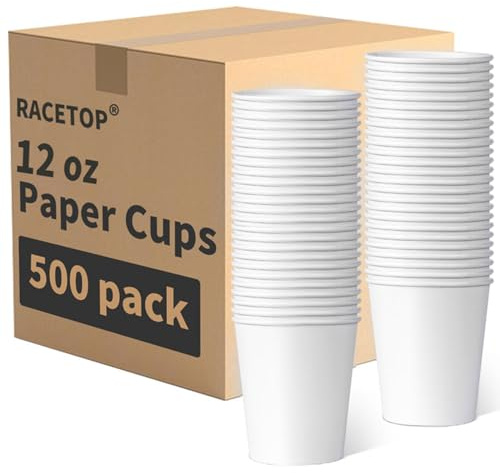 RACETOP 500 pack Disposable Coffee Cups 12 oz, Paper Cups 12 oz, Hot Cups, Ideal for Hot Drinks, Coffee(white)