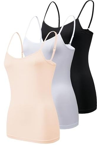 Ladies 3 Pack Camisole Seamless Vests Cami Black White Nude Stretchy Vest Plus Size UK 8-22 (Black/White/Nude, Medium)