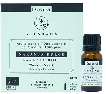 Aceite Esencial de Naranja Dulce BIO Puro en 10ml de Vitaroms 100% Natural | Botanica y Bioquimicamente Definido, 100% Natural y Puro, Vegano y Sin Gluten, Ideal para tu Difusor Diario, Drasanvi
