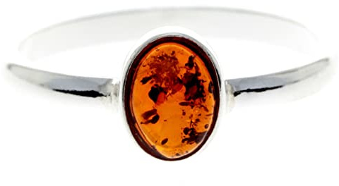 Noda 7481 - Anello classico in argento Sterling 925 e vera ambra baltica verde o cognac, 13 3/8, Gemma, Ambra