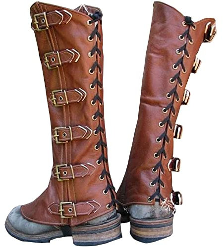 Resnan Stiefelüberzüge aus Kunstleder, mittelalterliches Steampunk-Spats, Gamaschen, Beinschutz, Stiefel, The Crusaders Knight Accessoires, 08braun, Einheitsgröße