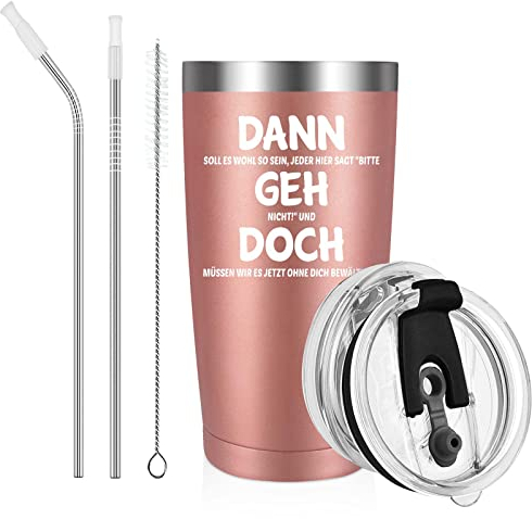 Livole Abschiedsgeschenk Kollegen, Kollegin, Geschenke für Kollegen, Frauen Weihnachten, Abschied Kollegin, Rente Geschenke - Dann Geh Doch - 20oz 600ml Doppelwandig Edelstahl Weinbecher mit 2 Deckel
