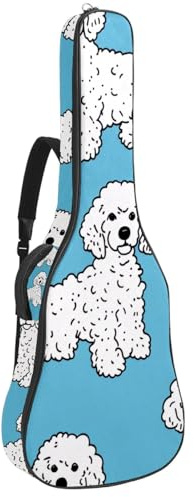 KengjuTesu 43 Zoll Akustikgitarre Softcase mit Rucksackgurt und 2 Taschen Weiß Pudel Muster Keine Polsterung Rucksack Wasserdicht Oxford Tuch Bassgitarre Gigbag für Konzertgitarre, mehrfarbig,