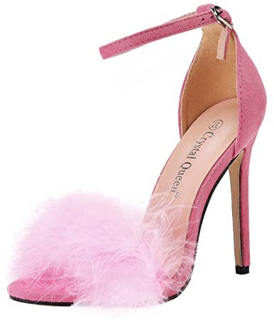Högklackade sandaler för kvinnor sexiga - ankelremskor för kvinnor öppen tå sandaler spetsig tå banskor kväll bröllop pumps skor eleganta stilettsandaler klassisk svart festsko, Rosa, 5.5 UK