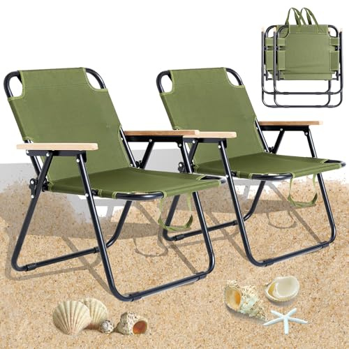 FUOIDYE Campingstuhl Faltbar, Klappstuhl Faltstuhl Camping, Campingstuhl 2er Set, Anglerstuhl mit Armlehnen, Faltbare CampingstüHle Gartenstuhl für Angeln Picknick Wandern, Tragfähigkeit 200kg (Grün)