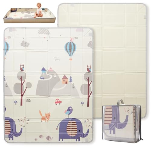 Faltbare Krabbelmatte Baby – Große Schaumstoff Spielmatte Baby Faltbar für Babys & Kleinkinder – Wasserdichte Baby Matte, Padded Kinder Matte für Innen & Außen – Elefanten Grau