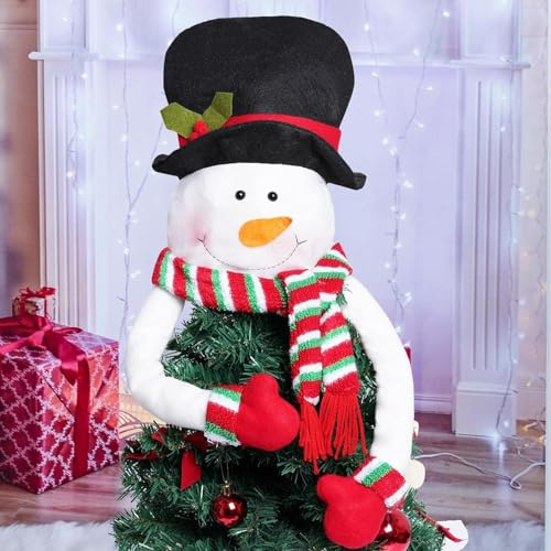 ZYDNANYANG Decorazione per albero di Natale, pupazzo di neve, punta per albero di Natale, in peluche, Natale, Capodanno, Bianco, Rosso, Verde