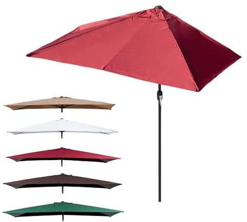 6.5' x 3' Outdoor Patio Umbrella Crank Lift Garden Parasol Market Table Shade Umbrella 8' x 4' Red Half Umbrella for Decks & Patios UV Protection Easy Setup