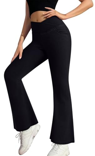Onsoyours Jeans a Zampa Elefante Donna Vita Alta V Crossover Pantaloni in Denim Bootcut Jeggings Elasticizzati per Yoga Fitness B Nero L