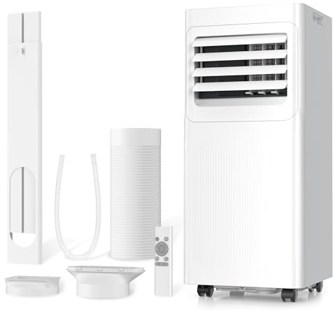 9000 BTU Air Conditioning Unit, 4-in-1 Portable Air Conditioner with Cooling, Dehumidifier, Fan, Sleep Mode, Self-Evaporation, 24H Timer for Rooms Up to 450 Sq. ft, Includes Window Seal Kit & R/C