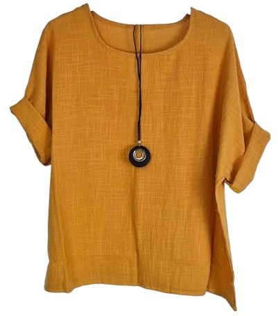 Kiran Fashion New Ladies 100% Cotton Tops Lagenlook One Size Plain for Summers Beach Casual (UK, Alpha, One Size, Regular, Regular, Orange Melon)