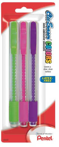 Clic Eraser Colors, Assorted Eraser Colors 3-Pk