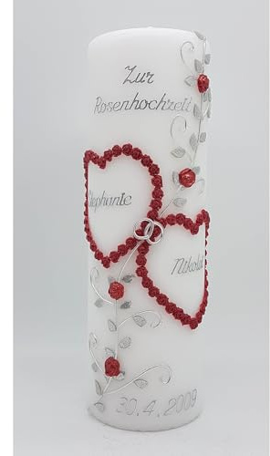 Kerze Rosenhochzeit ROH-01 inkl. Namen und Datum (silber)