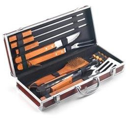 Ompagrill Set valigetta in radica da 12 pezzi in acciaio inox 40 cm